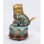 Cloisonné Fo lion (guardian figure), China 19th century (Qing). Seated on a drum-shaped base with