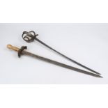 2 sabres, 19th century, iron and wood. A light version with iron basket, blade finely etched with