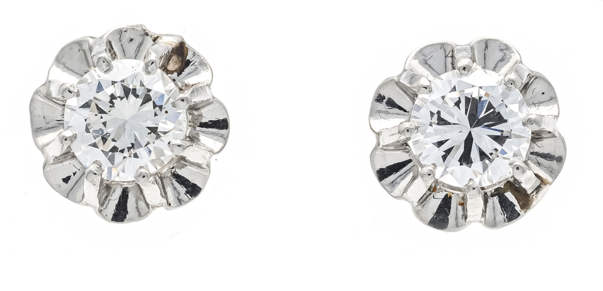 Brilliant stud earrings WG 585/000 with one brilliant-cut diamond each, total 1.12 ct TW/VVS-VS,