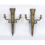 Pair of Napoleon torch lamps, 20th century, bronze, three candle holders, applied Napoleon coat of