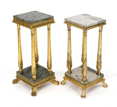 Two palm tree pedestals in neoclassical style, 21st century, carved wood, stuccoed and painted gold,