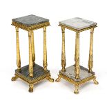 Two palm tree pedestals in neoclassical style, 21st century, carved wood, stuccoed and painted gold,