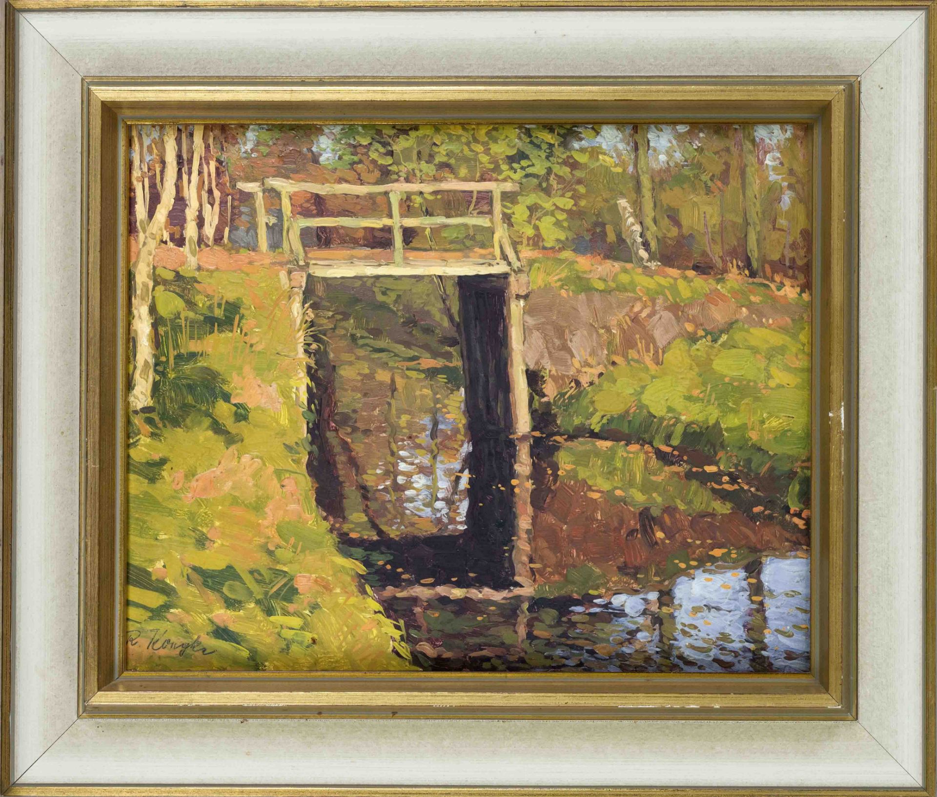 Robert Koepke (1893-1968), Worpswede landscape painter, Bridge in Eickendorf. Oil on panel, signed