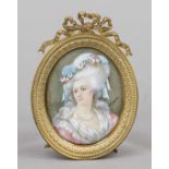 Miniature, France, 19th century, polychrome tempera painting on bone plate, unopened, oval
