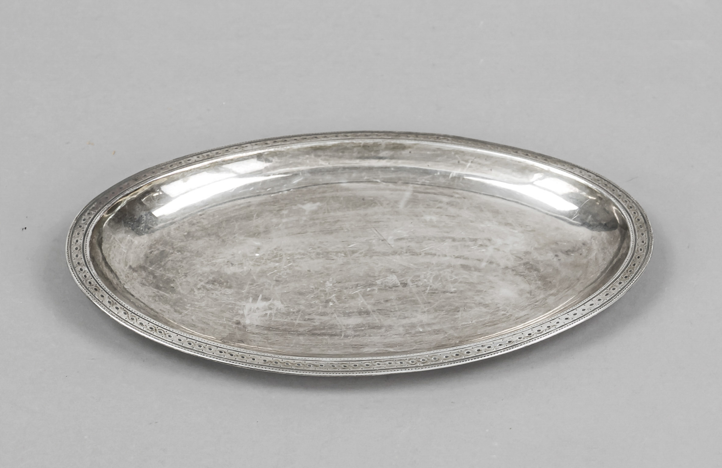 Small oval platter, probably German, 19th century, master's mark P.F.V. silver hallmark, molded