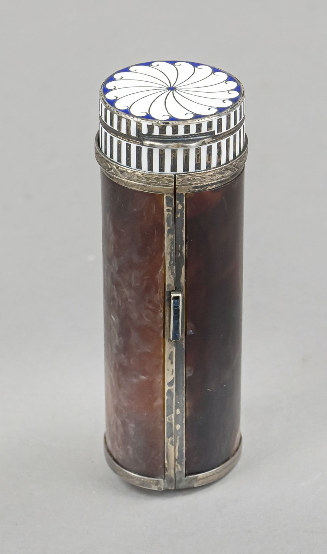 Cylindrical cigarette case with silver mounting, Austria 1920s, Vienna city mark, silver 935/000,