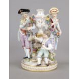 Gardener's family, Carl Thieme, Potschappel, c. 1900, urn vase standing on a terrain plinth with a