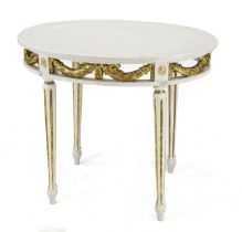 Oval side table in neoclassical style, c. 1900, carved wood, painted white and partially painted