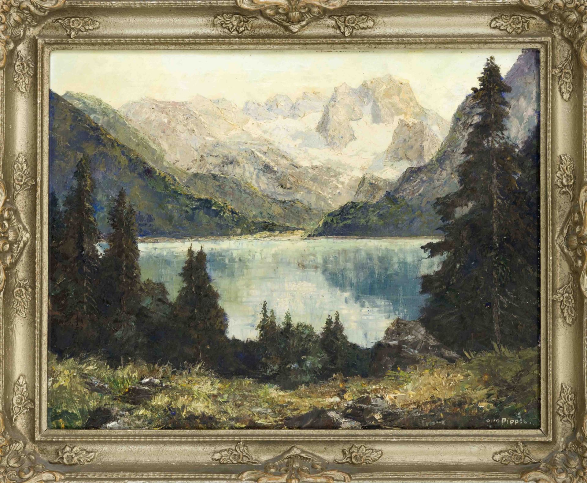 Otto Pippel (1878-1960), ''Der Dachstein mit Gosausee'', oil on canvas, signed Otto Pippel lower