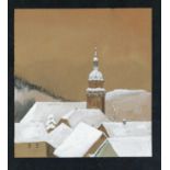 Unidentified monogramist ''F. Tgd'' (?), 1st half 20th century, snowy rooftops with church tower,