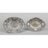 Two oval openwork baskets, German, 20th century, silver 800/000, each with openwork flag with floral