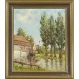 Karl Gross-Sattelmair (1881-1930), Munich landscape painter, ''Pappeln am Dorfteich'', oil on