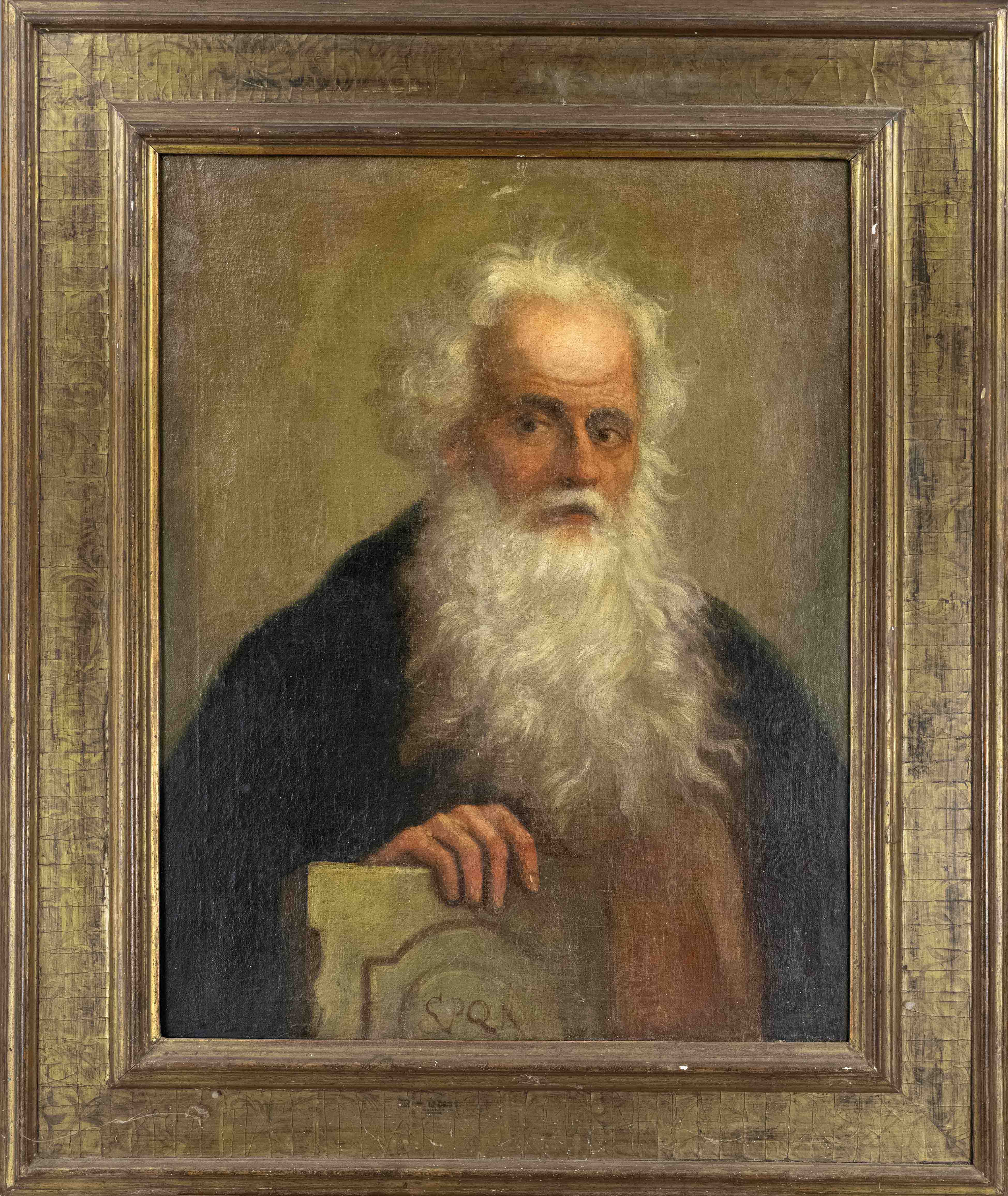Anonymous 19th century artist, Bust portrait of an old Roman with the insignia ''SPQR'' on a