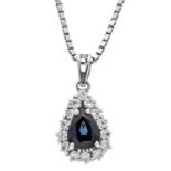 Sapphire-brilliant pendant WG 585/000 with a faceted sapphire drop 7.9 x 6.2 mm blue, transparent