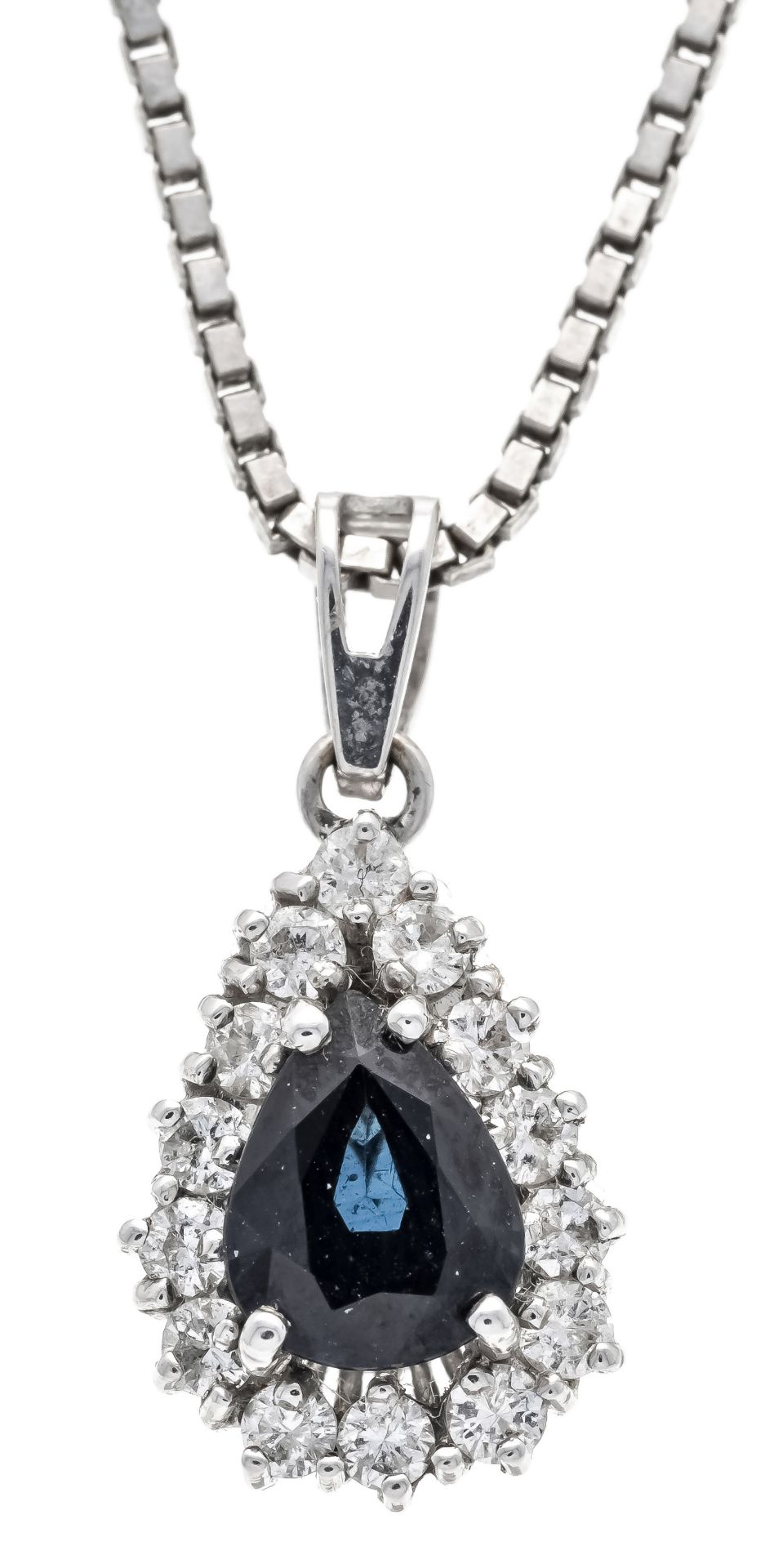 Sapphire-brilliant pendant WG 585/000 with a faceted sapphire drop 7.9 x 6.2 mm blue, transparent