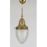 Ceiling lamp, late 19th century, brass frame on chain, etched glass shade with cut decoration, h. (