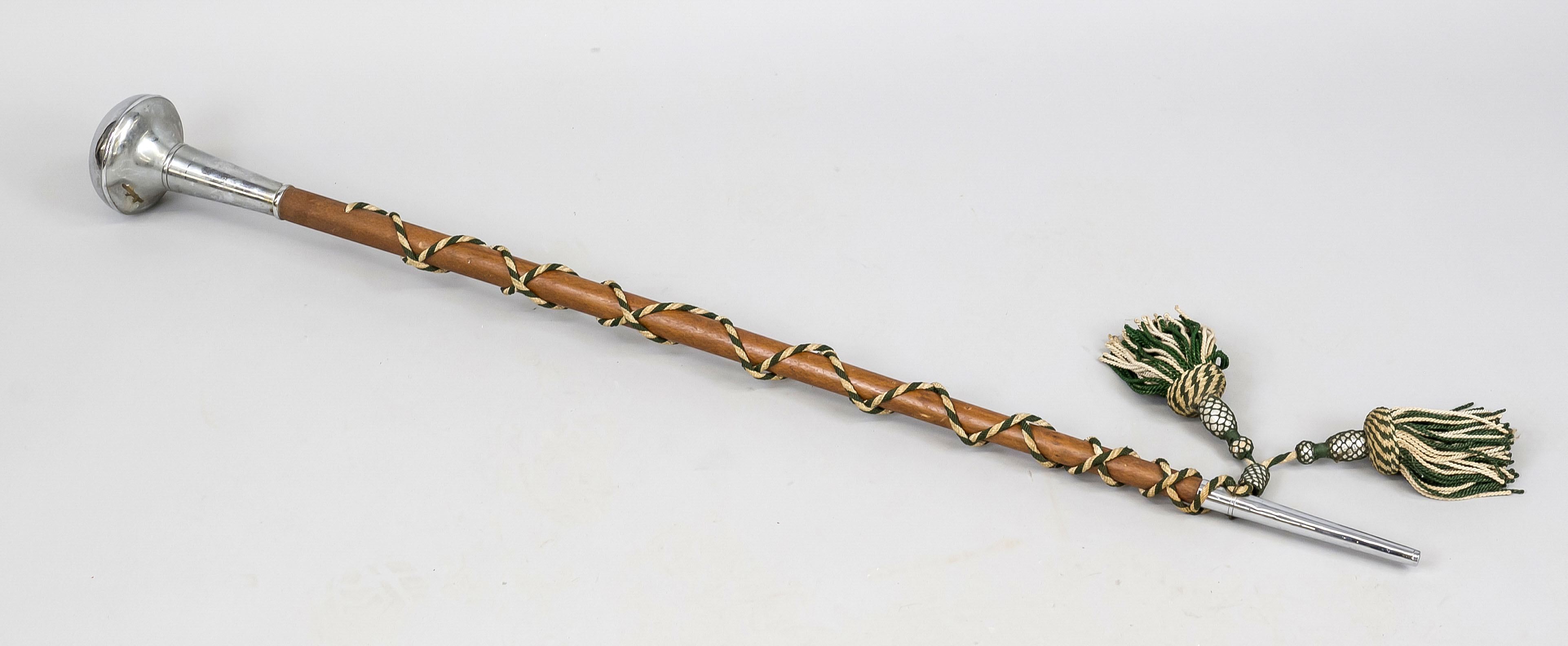 Drumstick, 20th century, light wood and metal, plated (silver plating damaged), partly with discreet