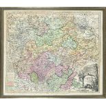 Historical map of Thuringia ''Landgravitatus Thuringiae...'', partly col. Copper engraving by Homann