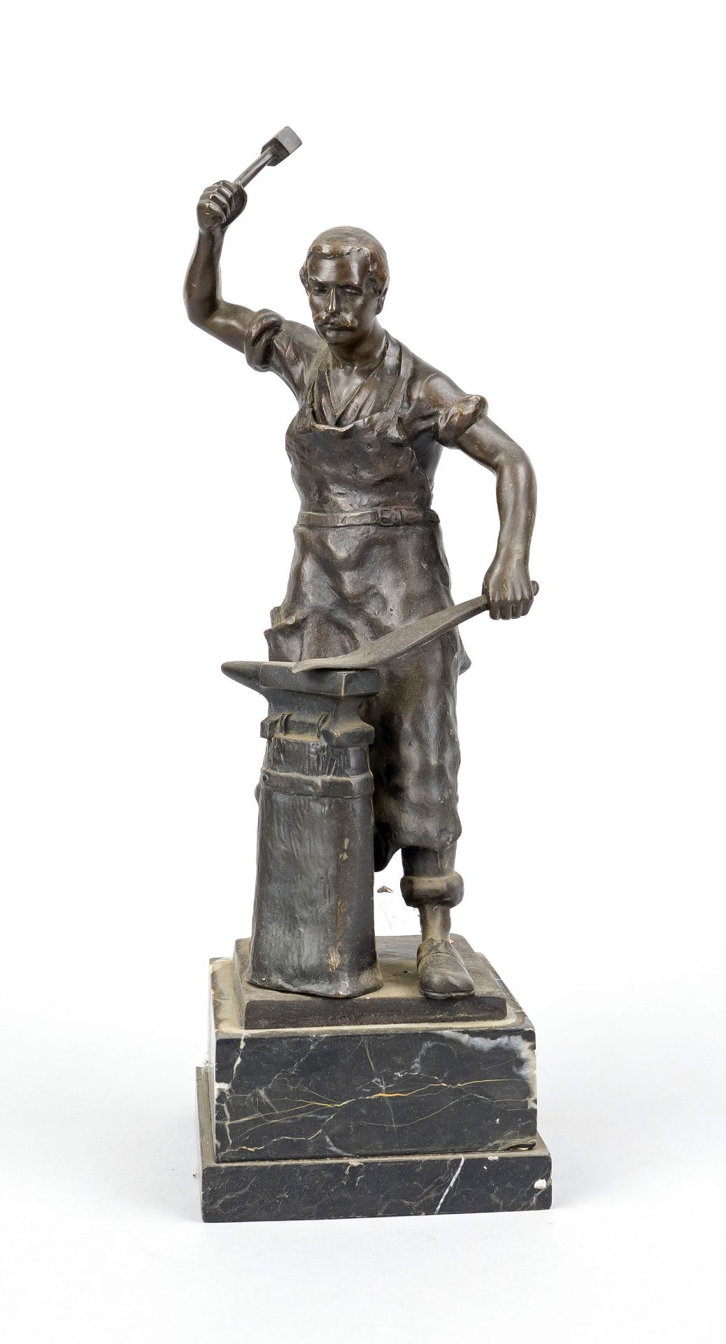 Julius Paul Schmidt-Felling (1835-1920), blacksmith, patinated bronze on a marble base, signed on