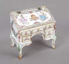 Miniature secretary, France, 19th century, faience, brush mark with windmill, light body with