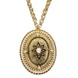 Medallion pendant and chain GG 333/000 unmarked, tested, circa 1900, glazed back, glass ring and