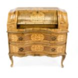 Baroque-style ladies' secretary, 20th century, walnut veneered and inlaid, two drawers, 4 drawers