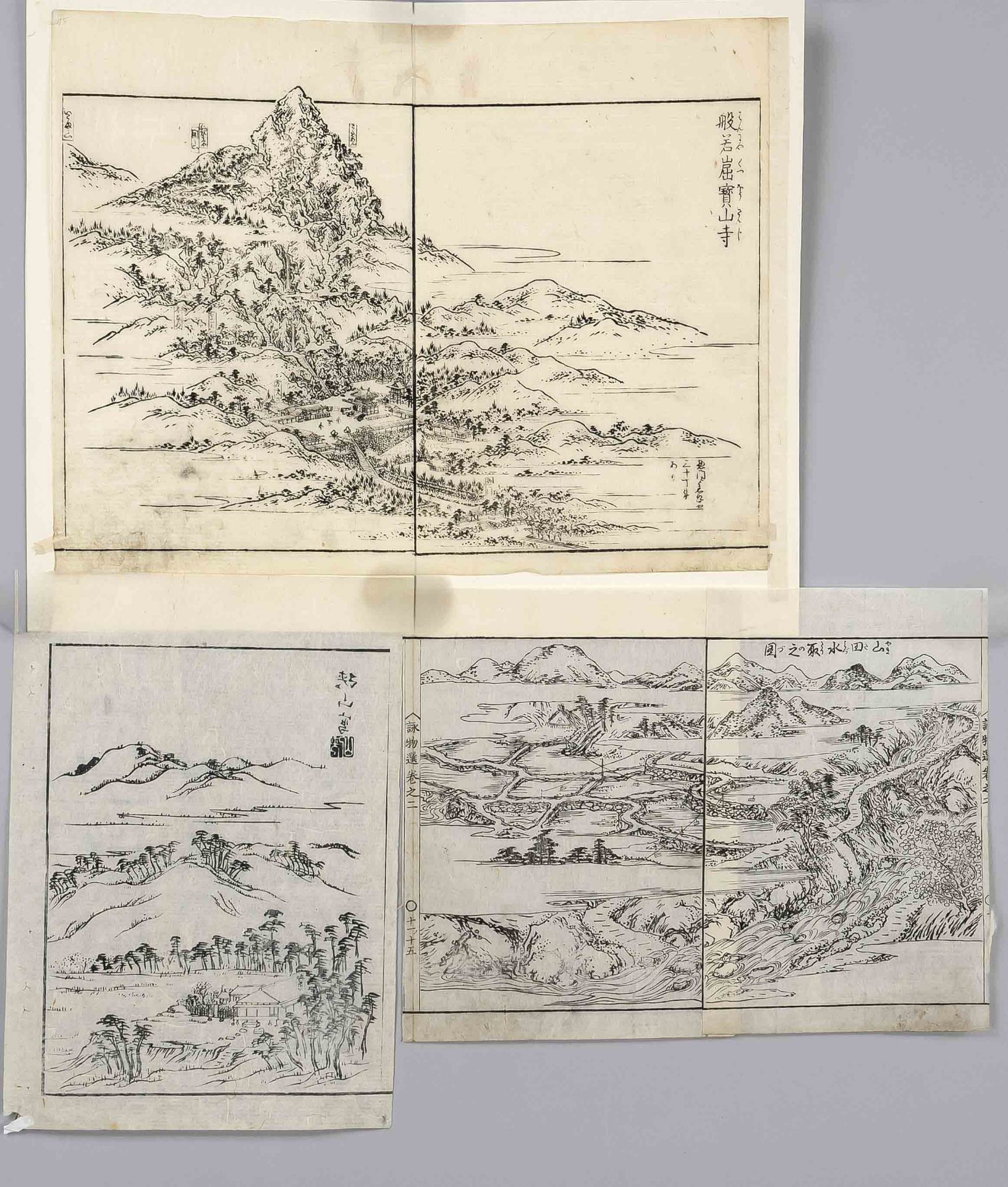 3 woodblock prints, Japan 19th century, inscribed ''Ando Hiroschige'', up to 35 x 26 cm