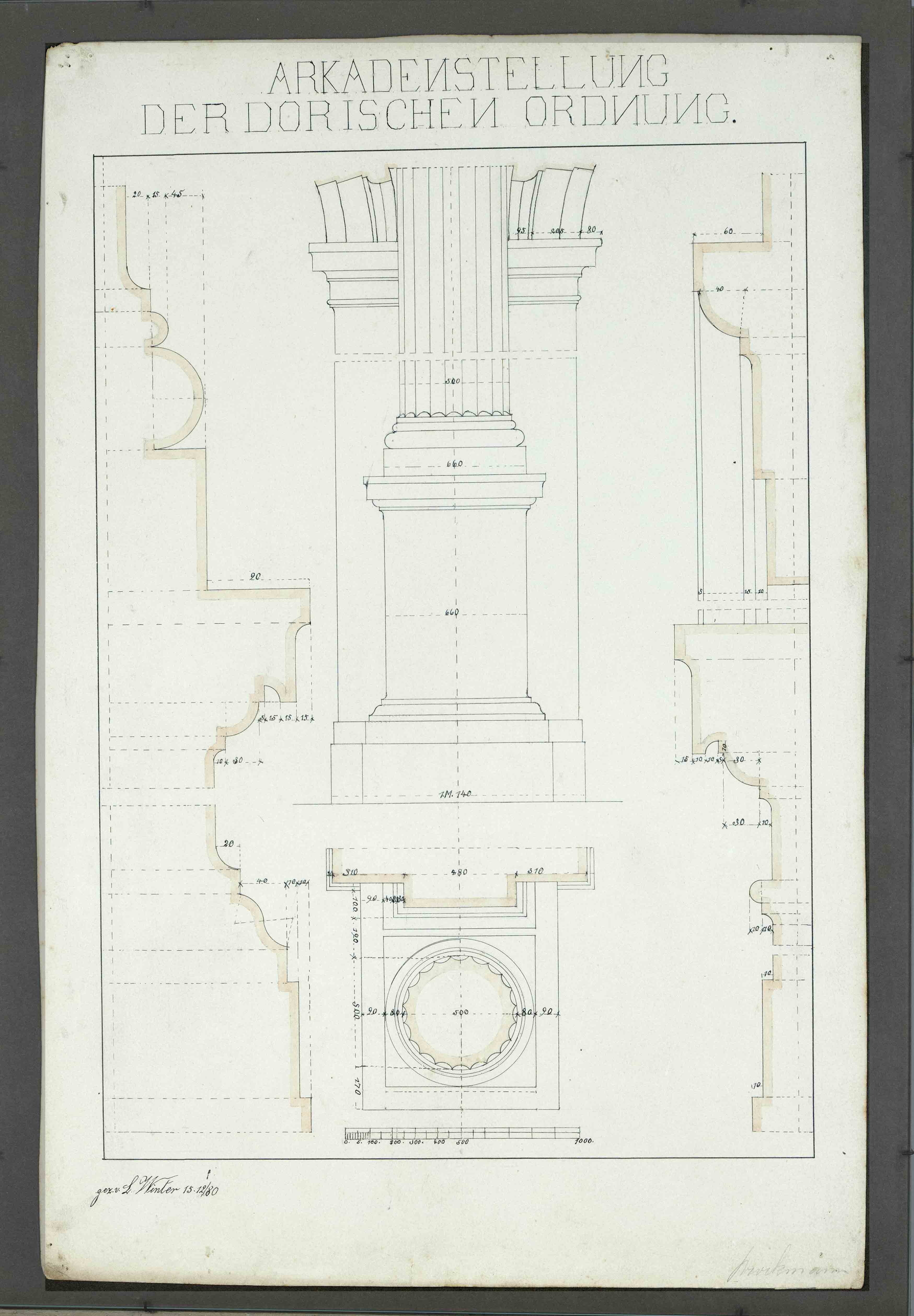 L. Winter, late 19th century, 4 drawings with architectural studies, ink and watercolor, each signed - Image 2 of 4