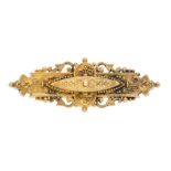 Historicism brooch GG 625/000 (15 ct), with fine ornamental and floral decoration, l. 48 mm, 3.4 g