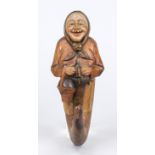 Alpine coat hook, c. 1920, lime wood carving, partially polychrome painted, slightly rubbed, h. 20