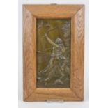 Hunting relief, late 19th century, bronze. Amazon and German shepherd hunting birds in an oak frame,