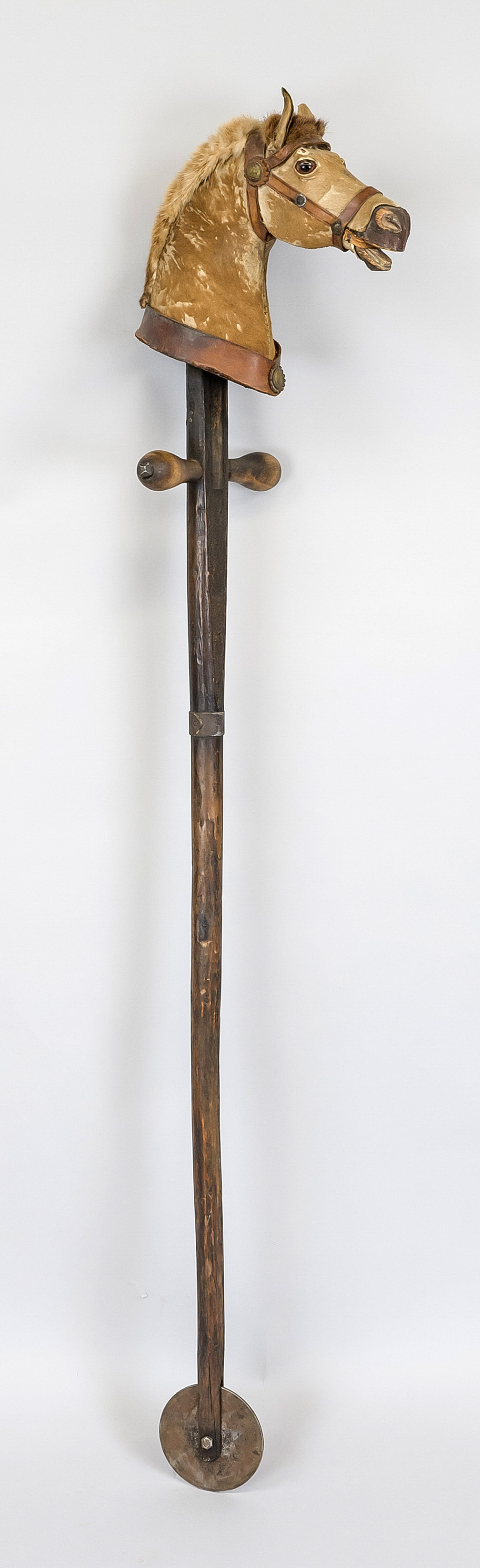 Hobby horse (Hobby Horsing), late 19th century, wooden shaft with turned handles, horse's head