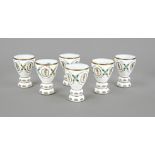 Six beakers, early 20th century, double beaded round base, tulip-shaped bowl, clear glass,