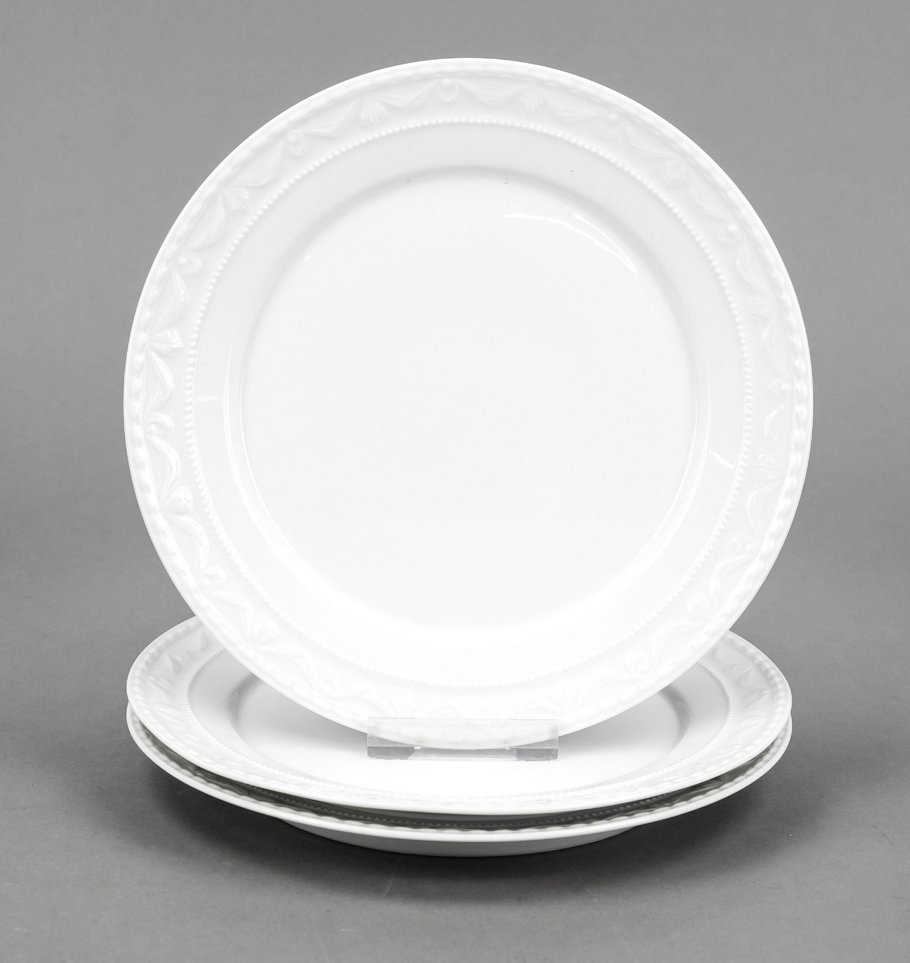 Three cake plates, KPM Berlin, marks 1962-1992, 2nd choice, Kurland shape, designed for the last