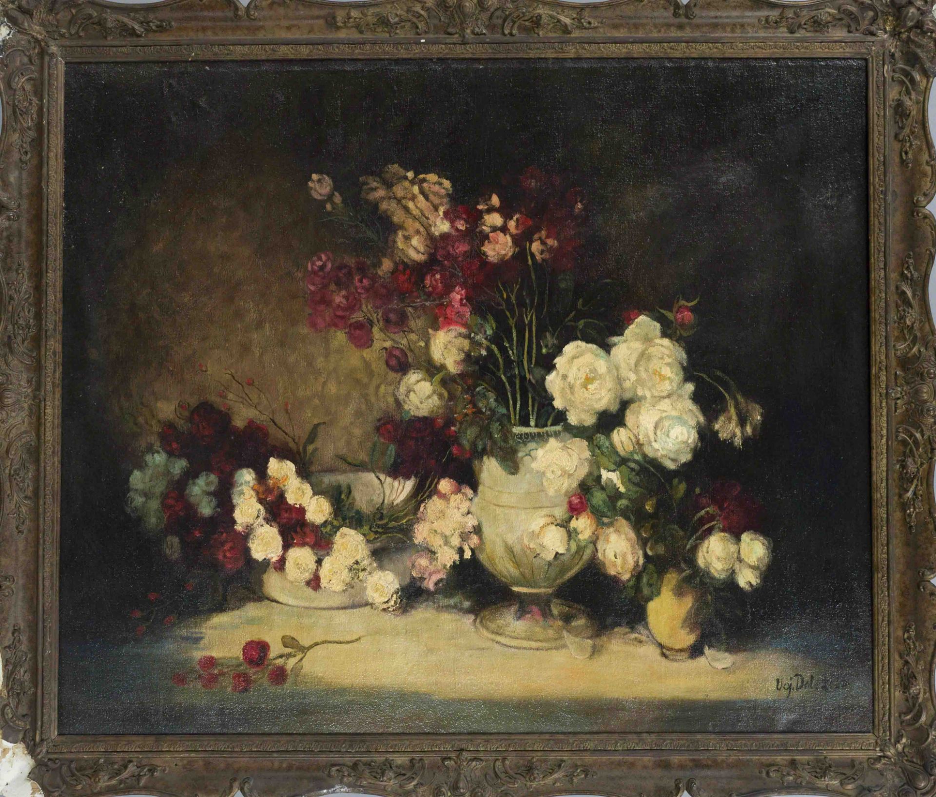 Vojtech Adalbert Dolezil (1882-1961), Czech painter, large floral still life, oil on canvas,