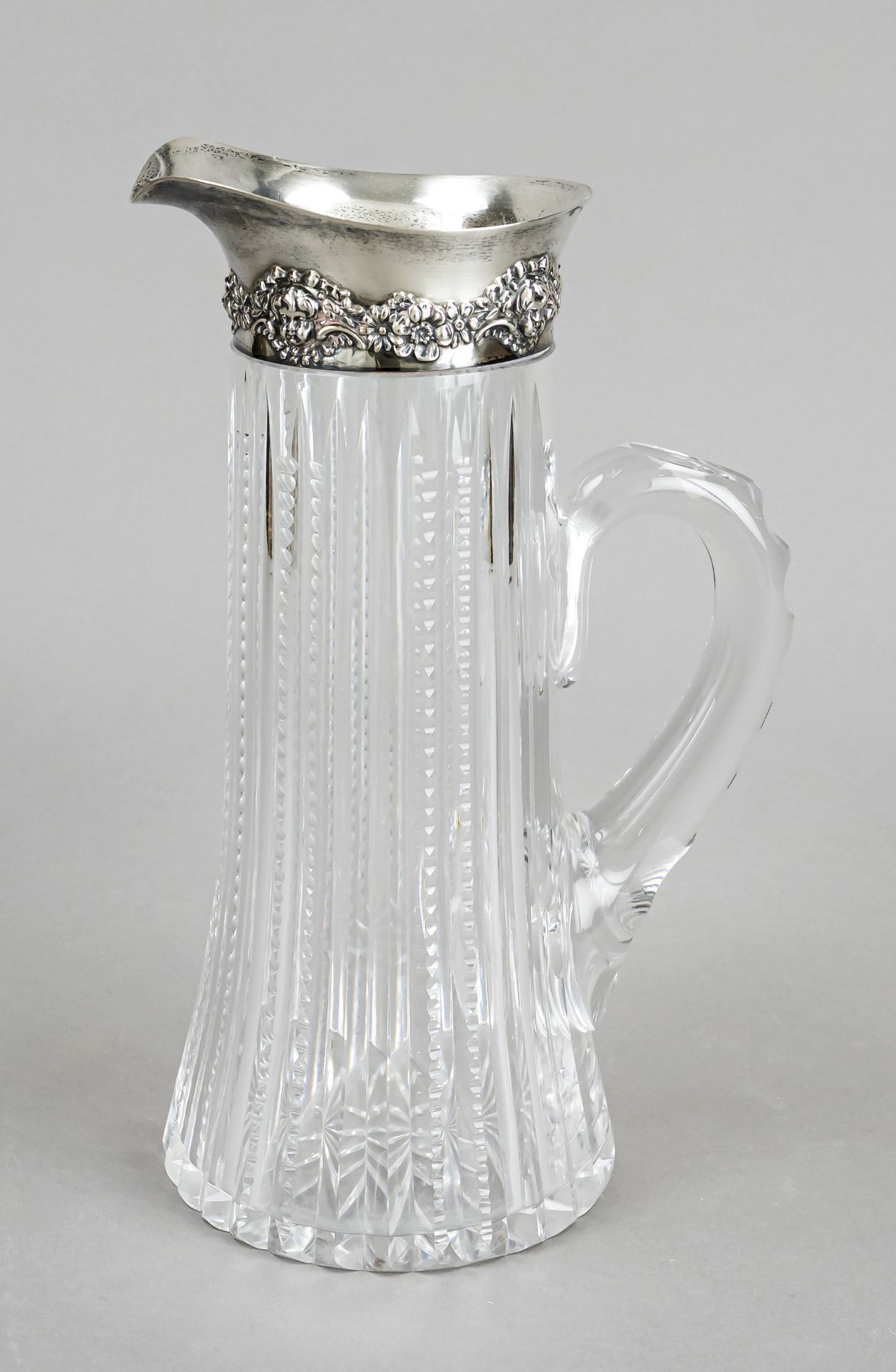 Pitcher with silver mounting, USA, 20th century, MZ unmarked, sterling silver 925/000, rim