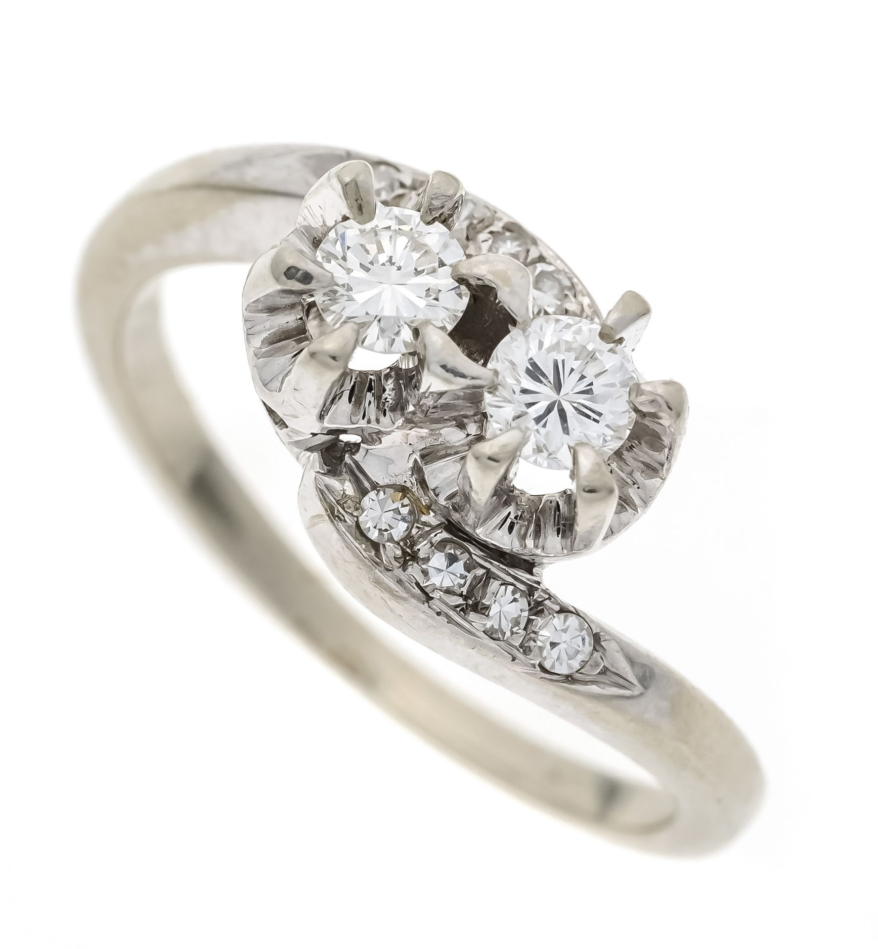 Brilliant ring WG 750/000 with 2 brilliant-cut diamonds, total 0.28 ct W/VS and 8 round faceted