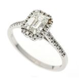 Diamond-Brilliant-Ring WG 750/000 with one emerald-cut diamond 0.79 ct slightly tinted white (I-J)/