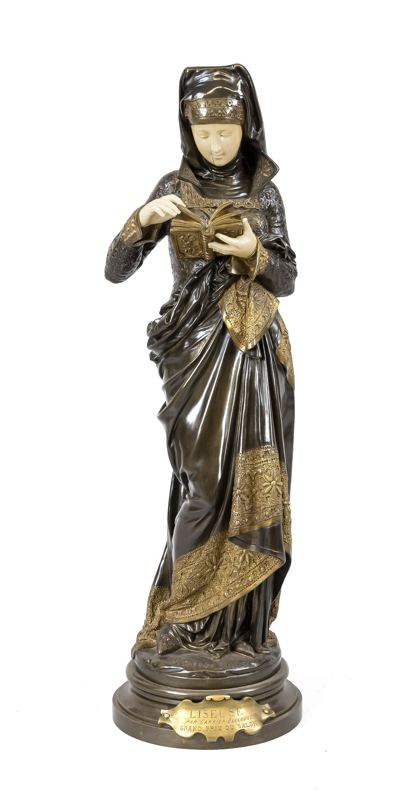 Albert-Ernest Carrier-Belleuse (1824-1887), bronze figure ''La Liseuse'', two-tone patinated