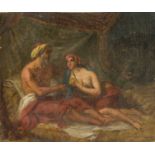 Unknown 19th century artist, Study of an Oriental with his playmate, oil on canvas marouflaged on