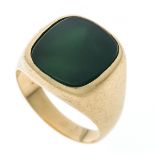 Men's ring GG 585/000 with a green stone plate 15 x 13 mm (fine scratches), RG 61, 10.6 g
