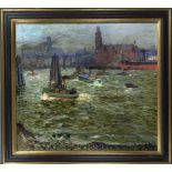 Schmidt-Stieler, H. Hamburg painter of the 1st half of the 20th century, view of Hamburg harbor with