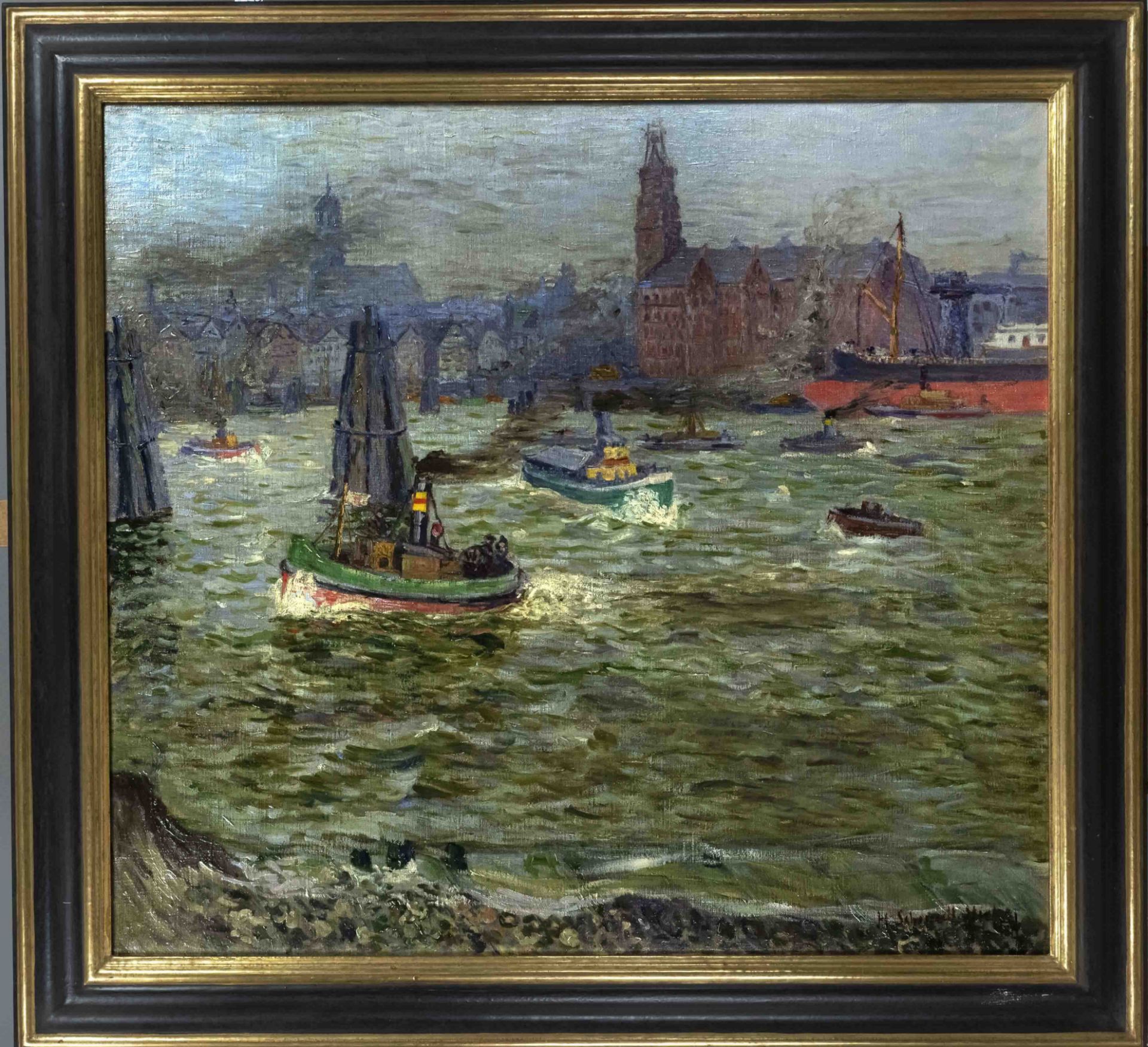 Schmidt-Stieler, H. Hamburg painter of the 1st half of the 20th century, view of Hamburg harbor with