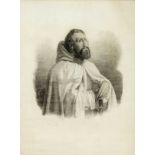 Unidentified 19th century artist, crusader in cowl and with hands resting on his sword, pencil