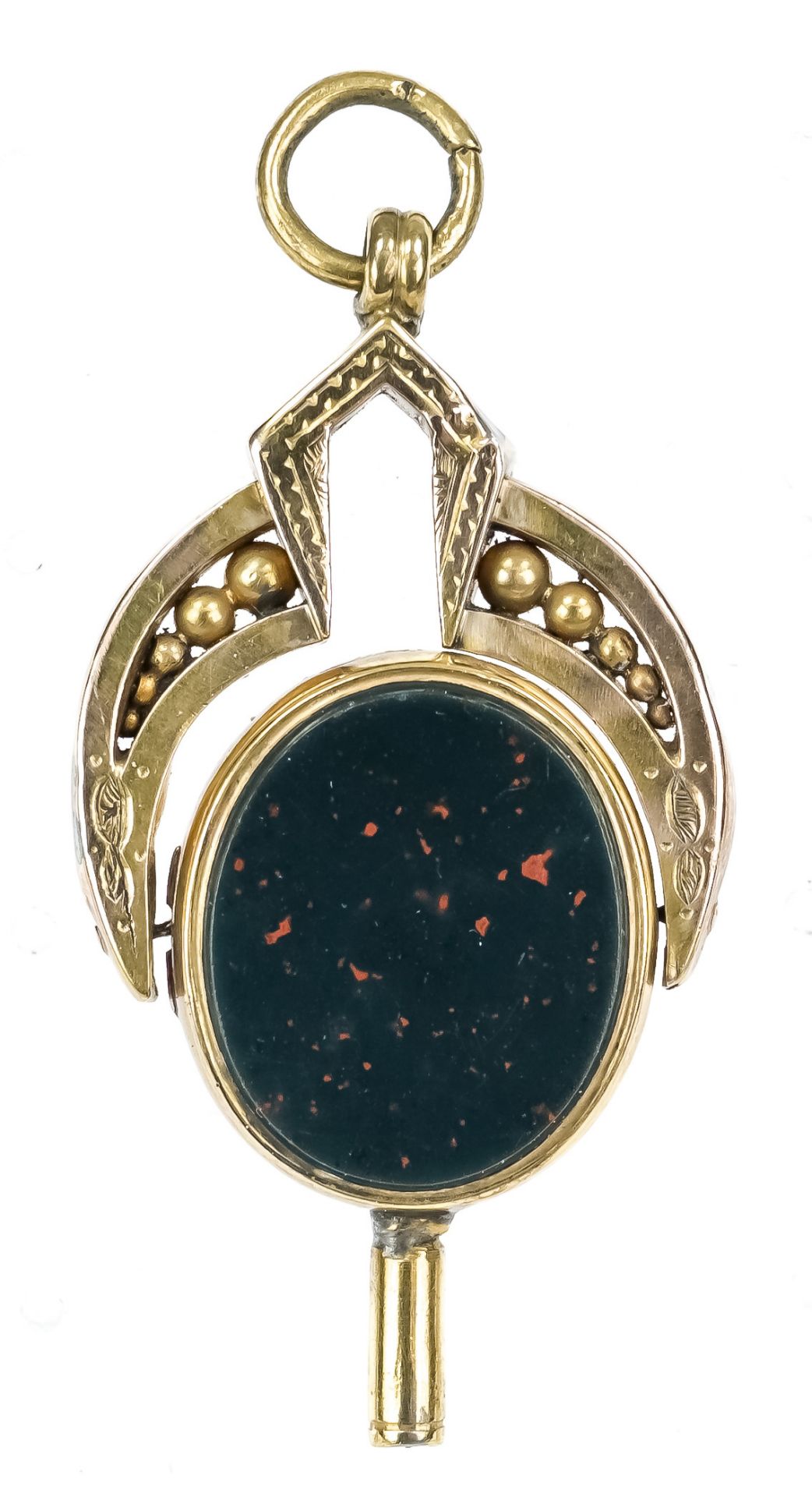 antique pocket watch key GG 10ct. (400), with jasper and agate, 19th century, length 4.5cm, total - Image 2 of 2