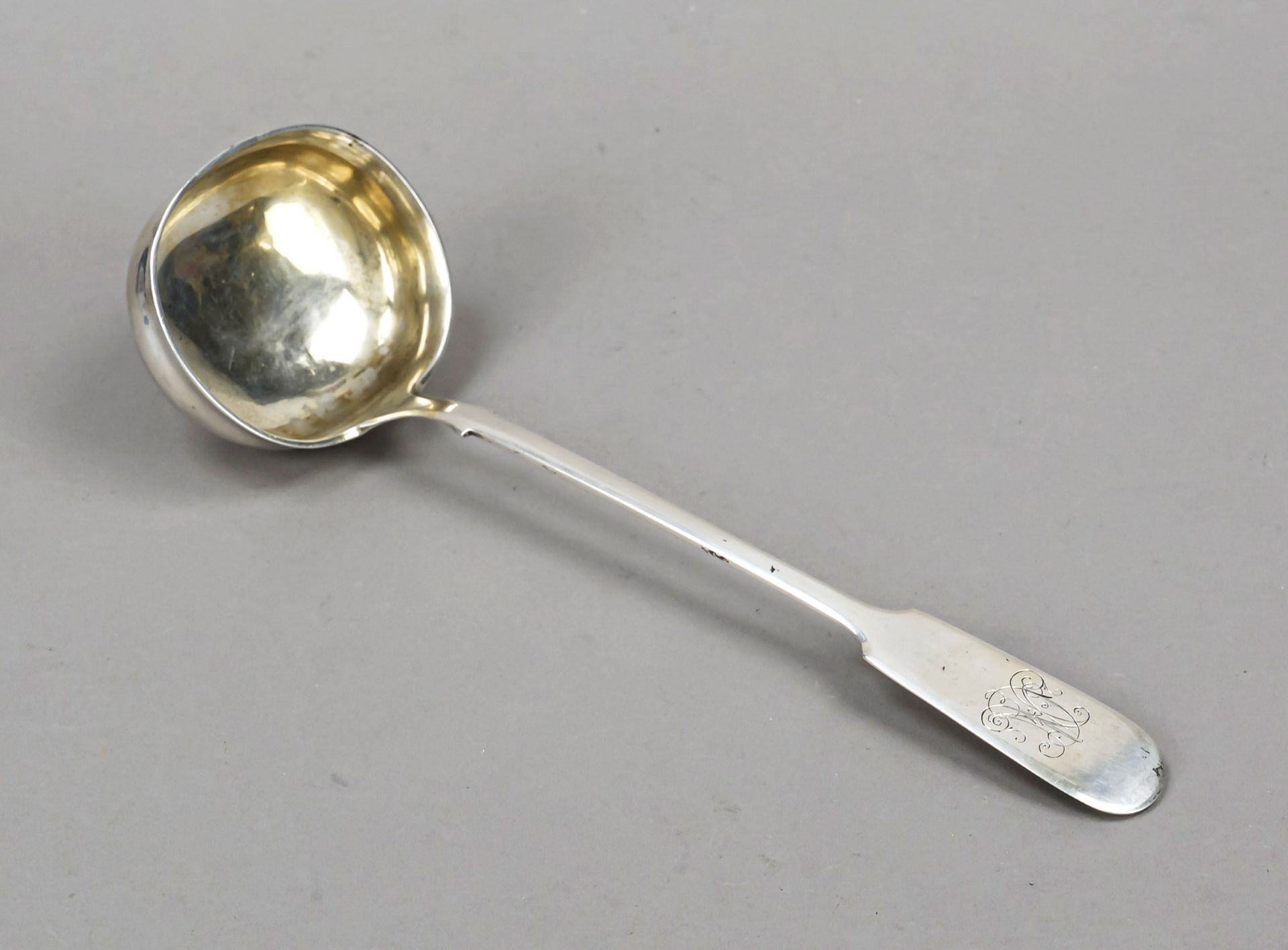 Soup ladle, hallmarked Russia, 1893, city mark Riga (Latvia), master's mark R.M., silver 84