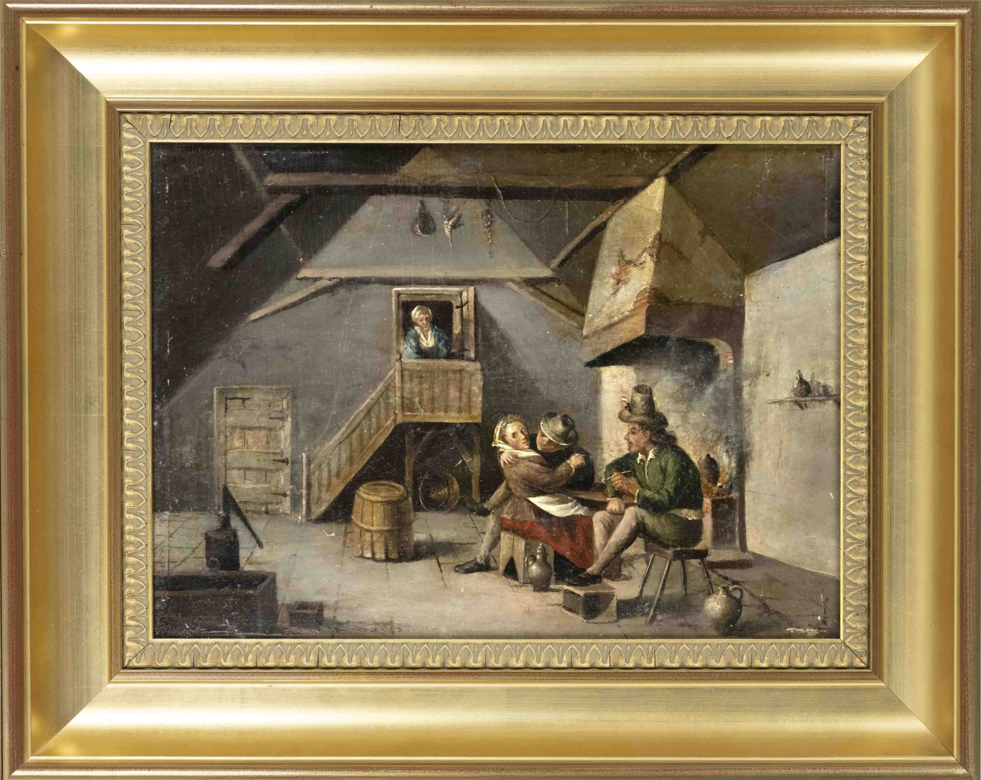 Anonymous artist of the 19th century, Inn scene in the style of the Dutch of the 17th century, oil