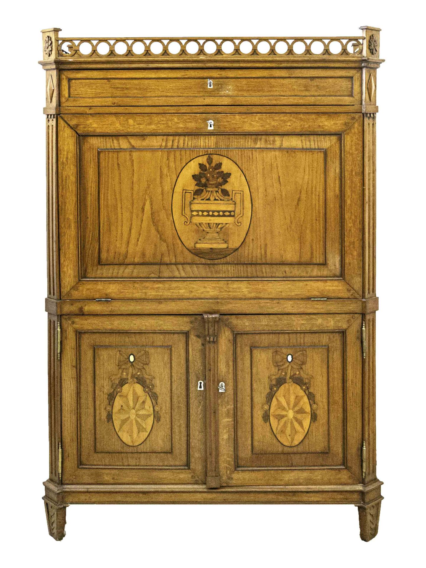 Empire secretary around 1800, oak with inlays of precious woods on the front, straight body