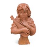 signed G. Van Vaerenbergh, Dutch sculptor c. 19th century, bust of a girl with lute, inscribed