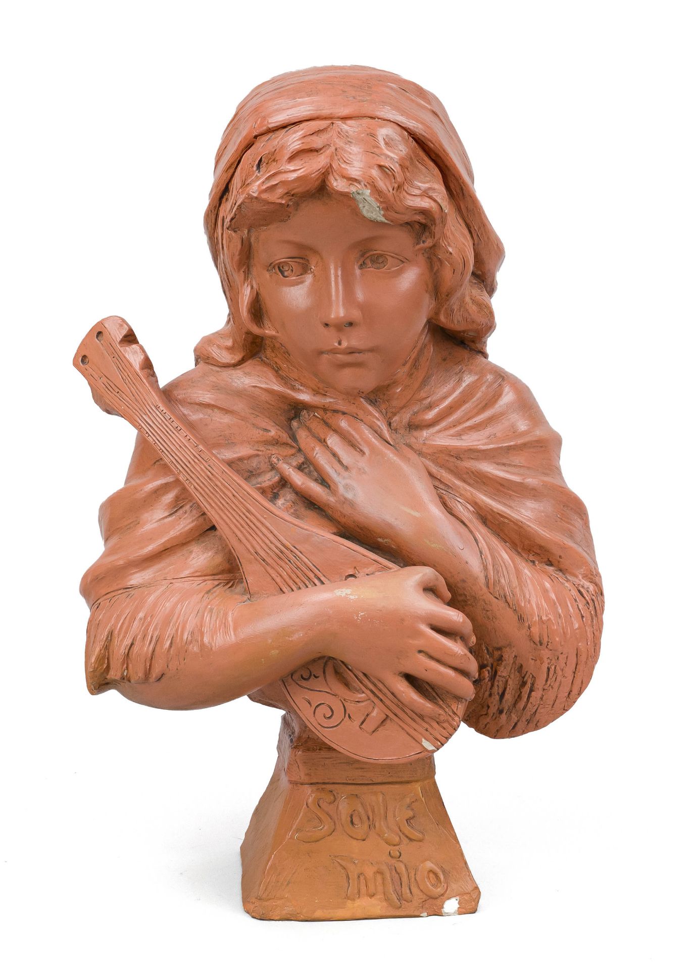 signed G. Van Vaerenbergh, Dutch sculptor c. 19th century, bust of a girl with lute, inscribed